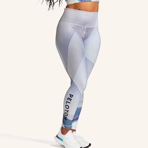 Peloton Women's White Blue Sails High Waist Geometric Leggings Size Medium